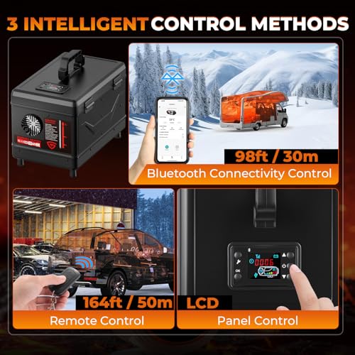 Image of Diesel Heater 12V /24V /110V 8KW Protable Toolbox Diesel Parking Heater | with APP Remote Control and Charger LCD Screen Suitable for Home Shop Garage RV Trailer Boat Camper Black