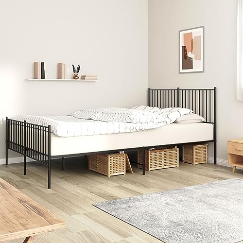 Rantry Estructura de Cama cabecero y pie de Cama Metal Negro 150x200cm, Base Somier para Adultos, niños y Adolescentes, Fácil Montaje Tipo 4 Camas y somieres