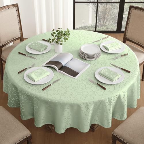 Romanstile Outdoor runde Tischdecke abwaschbar 160 cm Saibeigrün Jacquard – Ansicht 4