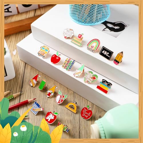 Image of Giegxin 40 Pcs Teacher Enamel Pins Bulk for Backpacks Teacher Appreciation Gifts Cute Lapel Brooches Pins for Clothes Bags School Accessories