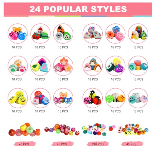 Redtwo-660PCS-Polymer-Clay-Beads-Bracelet-Making-kit-24-Style-Cute-Fun-Clay-Beads-Clay-Bead-Charms-for-Jewelry-Necklace-Earring-Making-DIY-Bracelet-Making-Accessories-for-Kids-Girls-Age-6-13