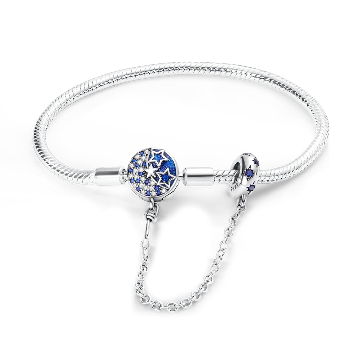 Hapour925 Plata de Ley Pulsera de Encanto para las Mujeres Mariposa Mejor Amigo Corazón Luna y Estrella Cadena de la Serpiente Pulsera de Encanto con 5A Cubic Zirconia
