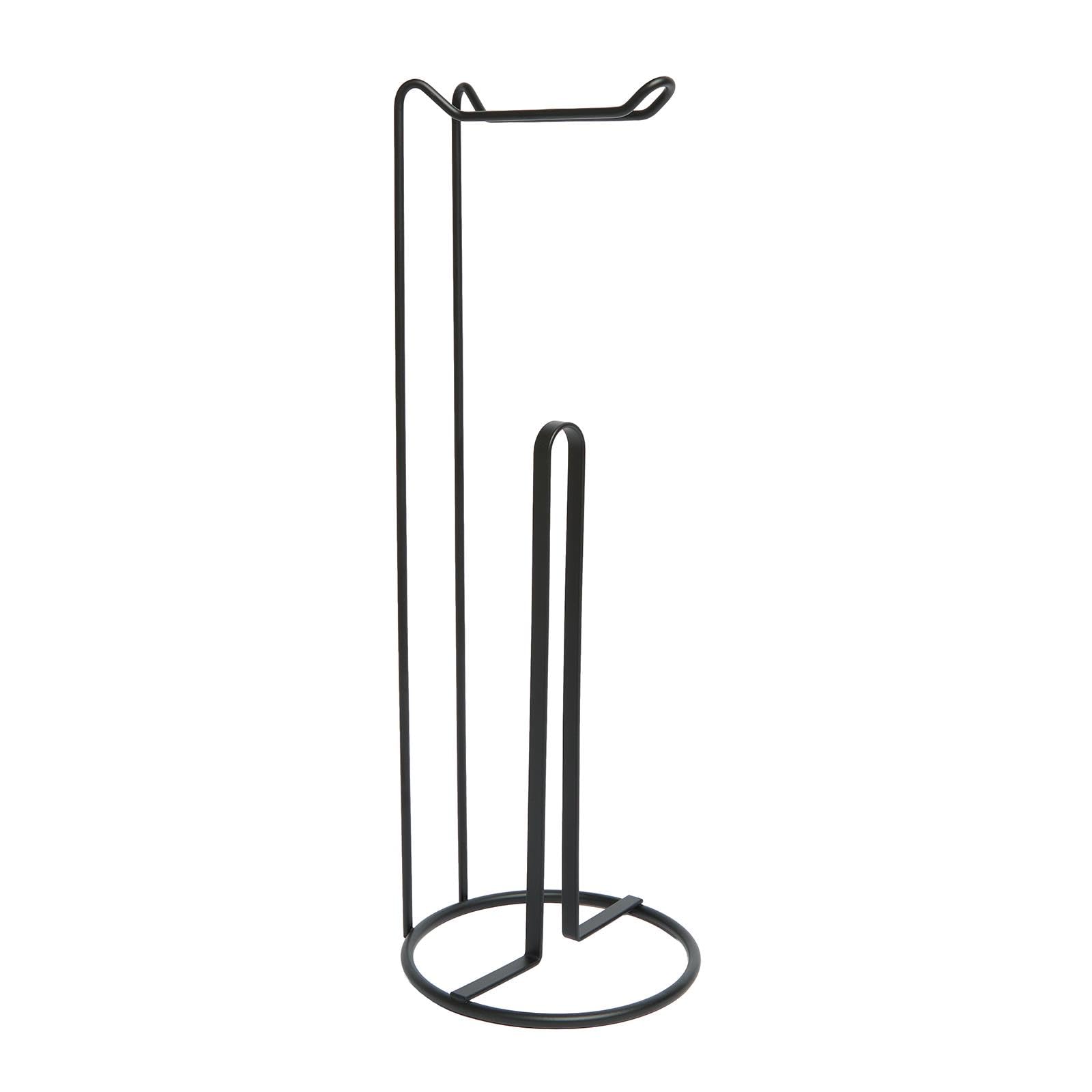 OHS Free Standing Toilet Roll Holder, Stainless Steel Toilet Paper Storage Bathroom Stand Non Slip and Non Rust Tissue Holder Paper Roll Storage Shelf Bathroom Accessories, Black