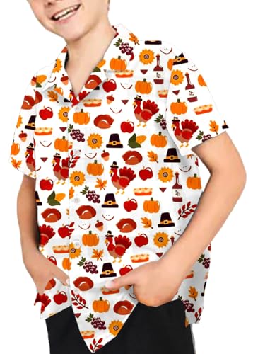 Image of Remimi Unisex Kids Halloween Shirt Boys Pumpkin Ghost Shirts Hawaii Button Up Tops 5-14 Years