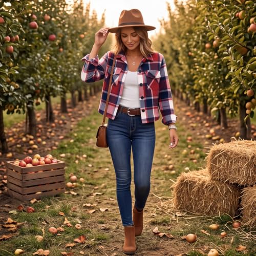 Cropped Jackets for Women Plaid Fashion Button Up Collared Fall Coat - image 6
