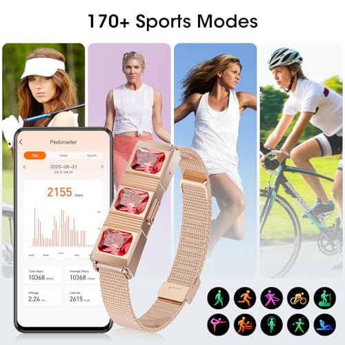 Women's Smart Bracelet with 2 Bands, Health Fitness Tracker, 24/7 Heart Rate/Blood Oxygen/HRV/Sleep Monitor, Fashion Ruby Wristband with Message/Call Reminder Free Subscription (Rose Gold) — view 4