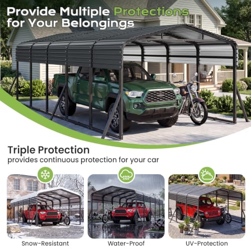Image of Jocoevol 12x25FT Metal Carport, Heavy Duty Car Garage for Car, Boats Truck | Reinforced Support Rods and Windproof Ground Anchors, All-Weather Multi-Use Outdoor Shelter Outdoor Storage Canopy
