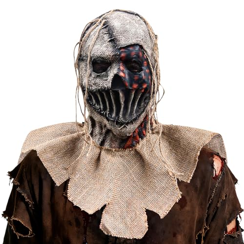 WEFONLLICOS Scary Scarecrow Mask Halloween Burlap Sack Clown Headgear Creepy Horror Costume Prop for Adult Men Women Cosplay