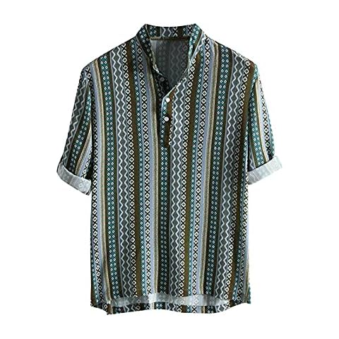 Football Long Sleeve Shirt Men Elegant Holiday Cozy Shirt Polyester Printing Henley Button-Down Slim Tshirt Mens Green Cover