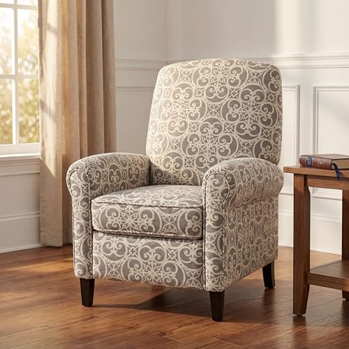 Image of Printed Linen Fabric Manual Recliner Chair with Rolled Armrest,Gray