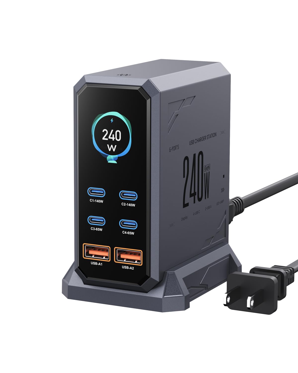 240W USB C Charger Block ASOMETECH 6 Ports USB Charging Station GaN 140W PD3 1 Laptop Fast Charger