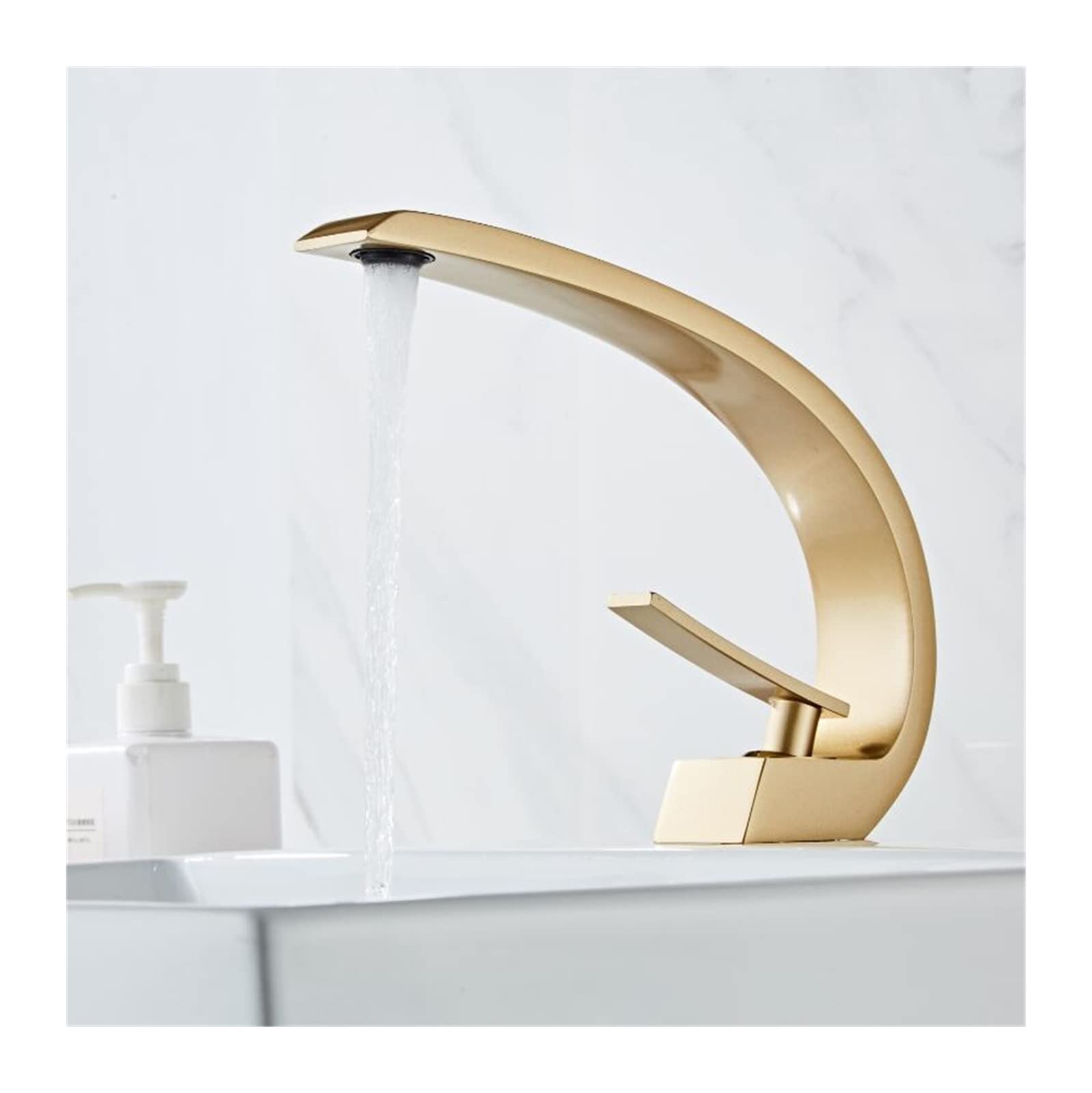 Cudtapi Brushed Gold Bathroom Faucet Basin Faucet Modern Bathroom Mixer Tap Wash Basin Single Handle Hole Hot And Cold Waterfall Fauce(Brushed Gold)