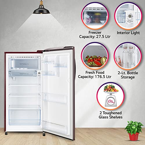 Image of LG 204 L 5 Star Inverter Direct-Cool Single Door Refrigerator (GL-B211HSEZ, Scarlet Euphoria, With Smart Connect & Fast Ice Making)