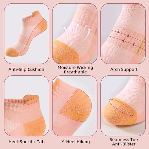 Image of Womens No Show Cushioned Ankle Socks For Running Hiking Athletic Socks,White Socks,5 Pair Pack
