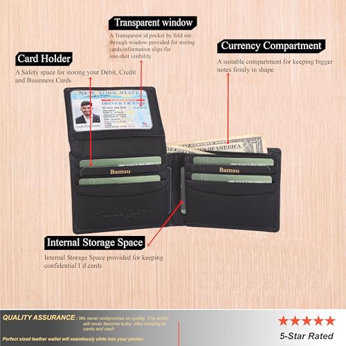 Men's Slim RFID Blocking Wallet – Top Grain Leather Bifold with 10 Card Slots, ID Window & Durable Stitching (Horror Bookworm)3