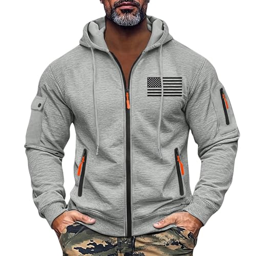 Men's Zip Up USA Flag Print Hoodie Fall Long Sleeve Drawstring Shirt Light Patriotic Sweatshirt with Pockets2