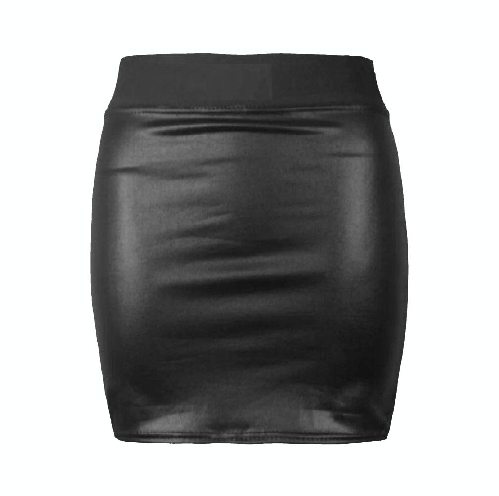 Biwtup Women's Mini Skirt Pvc New Pvc Wet Look Peplum Bodycon Dress Top Skater Skirt Leggings Pencil (, Uk 8-10 S/M)