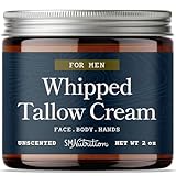 Whipped Beef Tallow Cream for Men | Face & Body | Beef Tallow for Skin Health & Barrier Support | Unscented | Whipped Men’s Moisturizer Cream with Beeswax | Grass-Fed, Cruelty-Free & Non-GMO | 2 oz