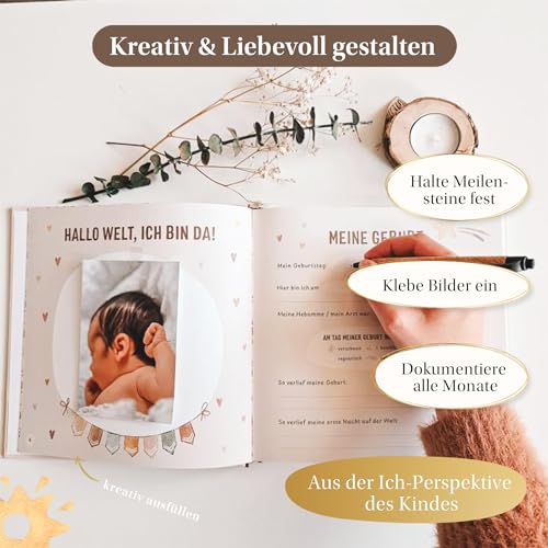 EULENTALER® Das Babytagebuch 'Mein erstes Jahr' I Von Pädagogen gestaltet I Handgemalte Illustrationen I 21x21 cm I Erinnerungsbuch baby, Geschenkidee zur Geburt I Nursery