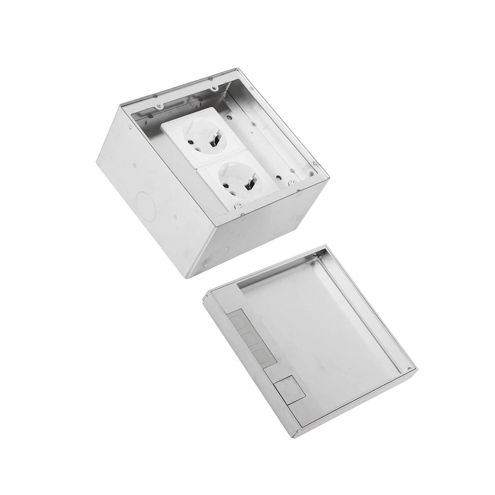Scatola di Derivazione da Incasso a Pavimento con 2 Prese Presa Impermeabile in Acciaio Inossidabile Resistente per Ufficio, Casa, Scuola 16A 4000W