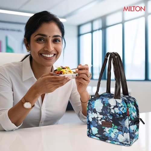 Image of MILTON Floral Lunch Bag I Design Tiffin Bag for Office for Men, Women I Eco Friendly, Spacious, Durable I 2.5 L I Blue
