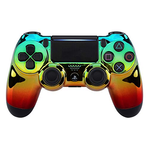 eXtremeRate Tri-Color Gradients Faceplate Cover, Chrome Cyan Gold Red Front Housing Shell Case