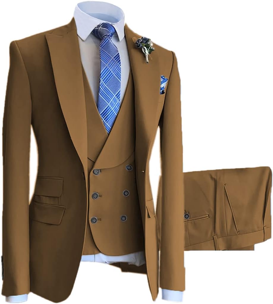 Men's 3 Piece Suit Peak Lapel Forma Tux Slim Fit Solid Suit Groomsman Suit- Blazer, Pants, Vest