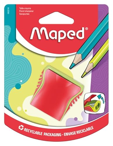 Maped - Anspitzer BOOGY für 2 Stiftgrößen inkl. Auffangdose - zufällige Farbauswahl - für dünne Stifte Ø < 8 mm/für dicke Stifte Ø < 11 mm