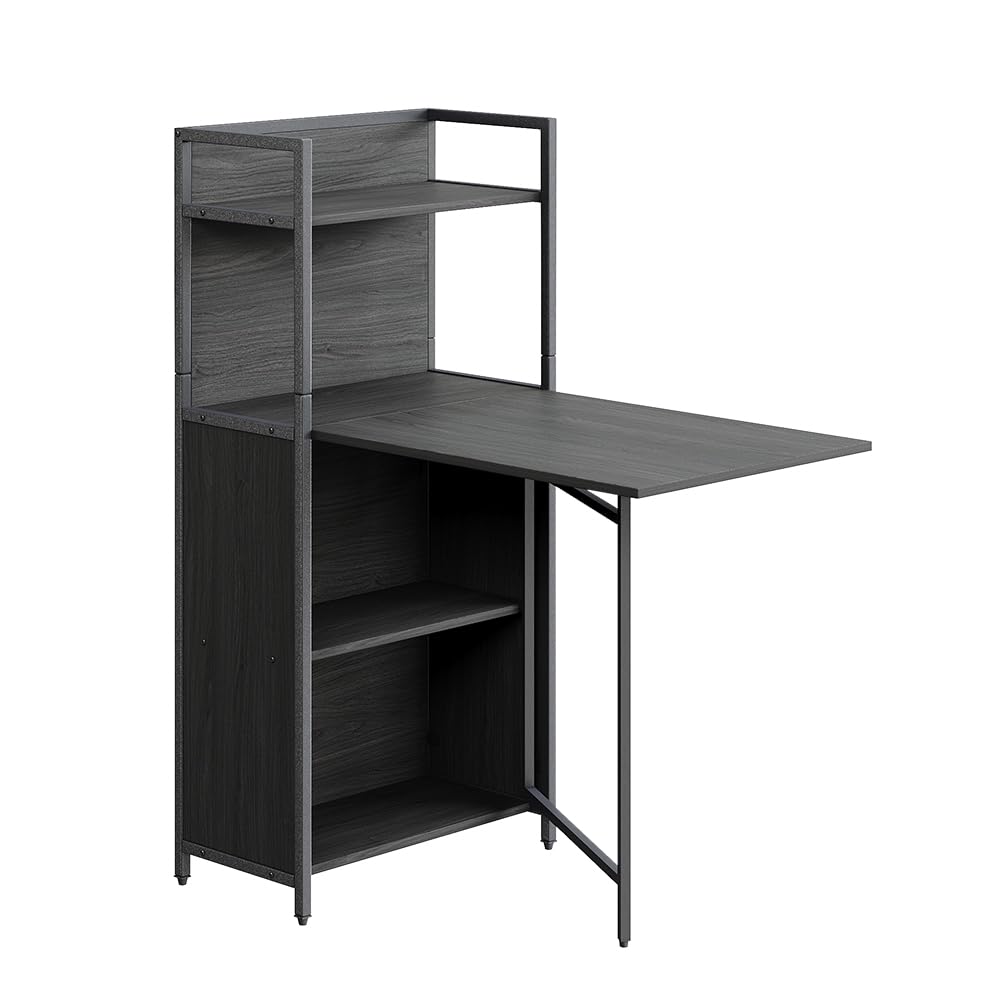 Vicco Bureau Savio, Noir, 30-100 x 57 cm avec Plateau de Table Pliant, utilisable comme Table Murale Rabattable avec Surfaces de Rangement