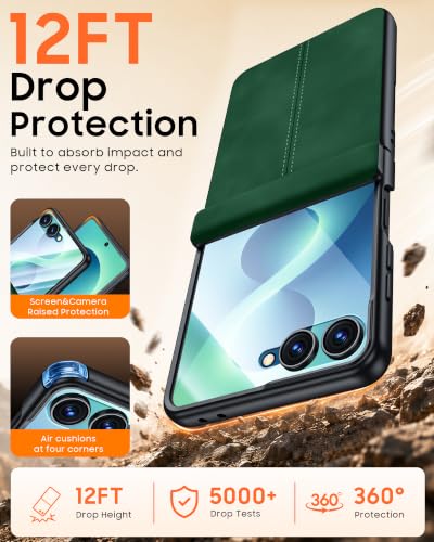 Image of for Galaxy Z Flip 8 Case with Hinge Protection & Screen Protector | Ultra Thin Stylish Leather Matte PC Durable Shockproof Cover Phone Case for Galaxy Z Flip 8-Green