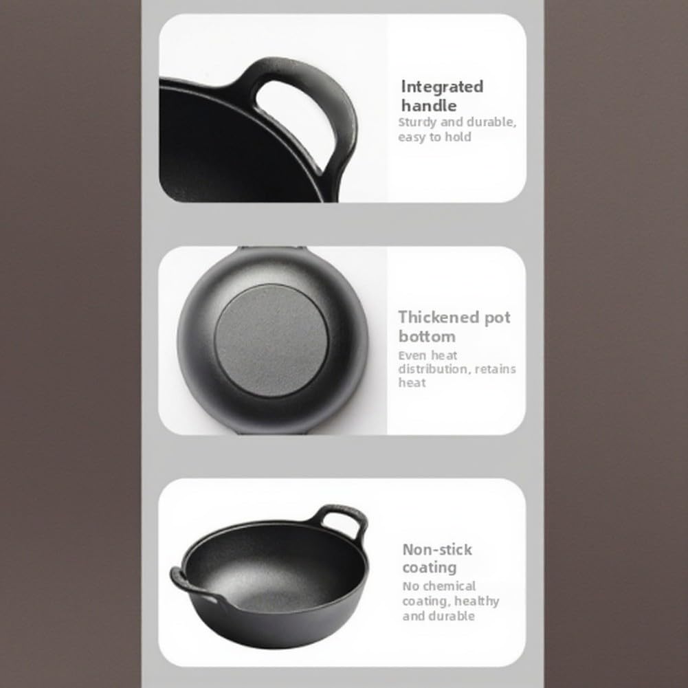 Wok sin revestimiento para hierro fundido con tapa de madera – Base plana para inducción, sartén de 25 cm