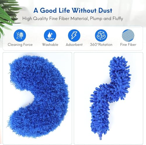 Image of TEKCOOL 3 in 1 Microfiber Feather Duster, 4PCS Washable Cobweb Dusters for Cleaning Kit with 100 inch Extension Long Pole, Bendable Telescopic Duster for High Ceiling Fan, Blinds, Furniture - milhome,