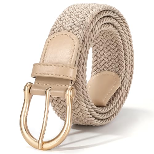 XZQTIVE Braided Belt for Women Men Stretch Woven Belt Plus Size Elastic Belt with Silver Gold Buckle for Jeans Pants