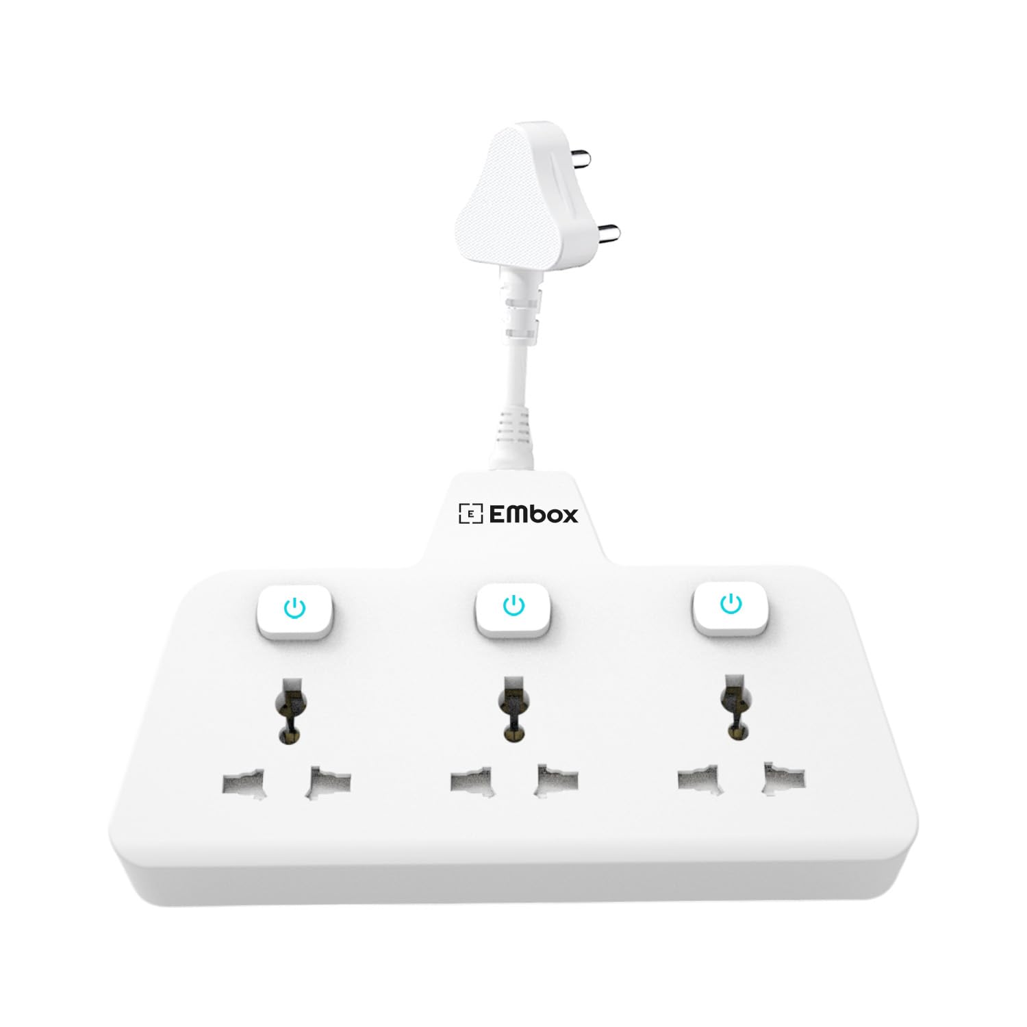 EMBOX Multi Plug Socket 2500 W | Extension Board with Switches | 3 Universal Sockets Multi Plug Adapter Fast Charging No Block Design, White-image-13