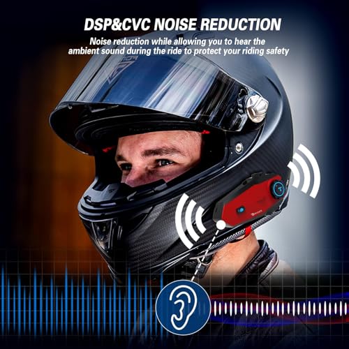 Image of TNICER Motorcycle Bluetooth Headset, T1 Helmet Bluetooth Headset 1000m 2-Way Motorcycle Bluetooth Communication System, Music Sharing & HD Speakers(1 Pack)