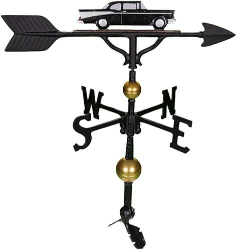 Montague Metal Products Veleta de lujo de 32 pulgadas con adorno de coche clásico blanco y negro