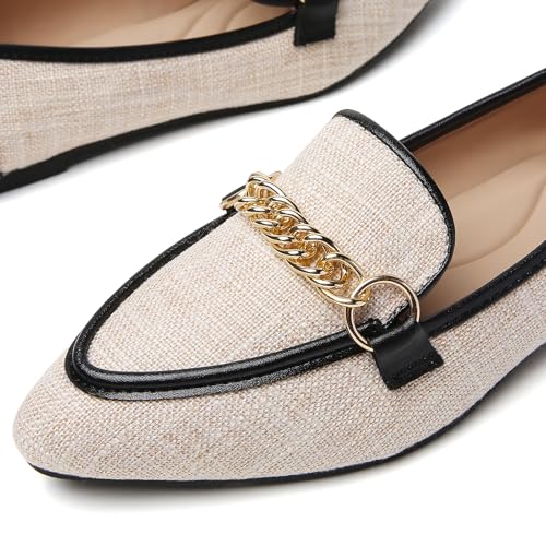 Image of Tilocow Metal Chain Loafers for Women Pointed Toe Slip on Flats Comfortable Fashion Work Shoes