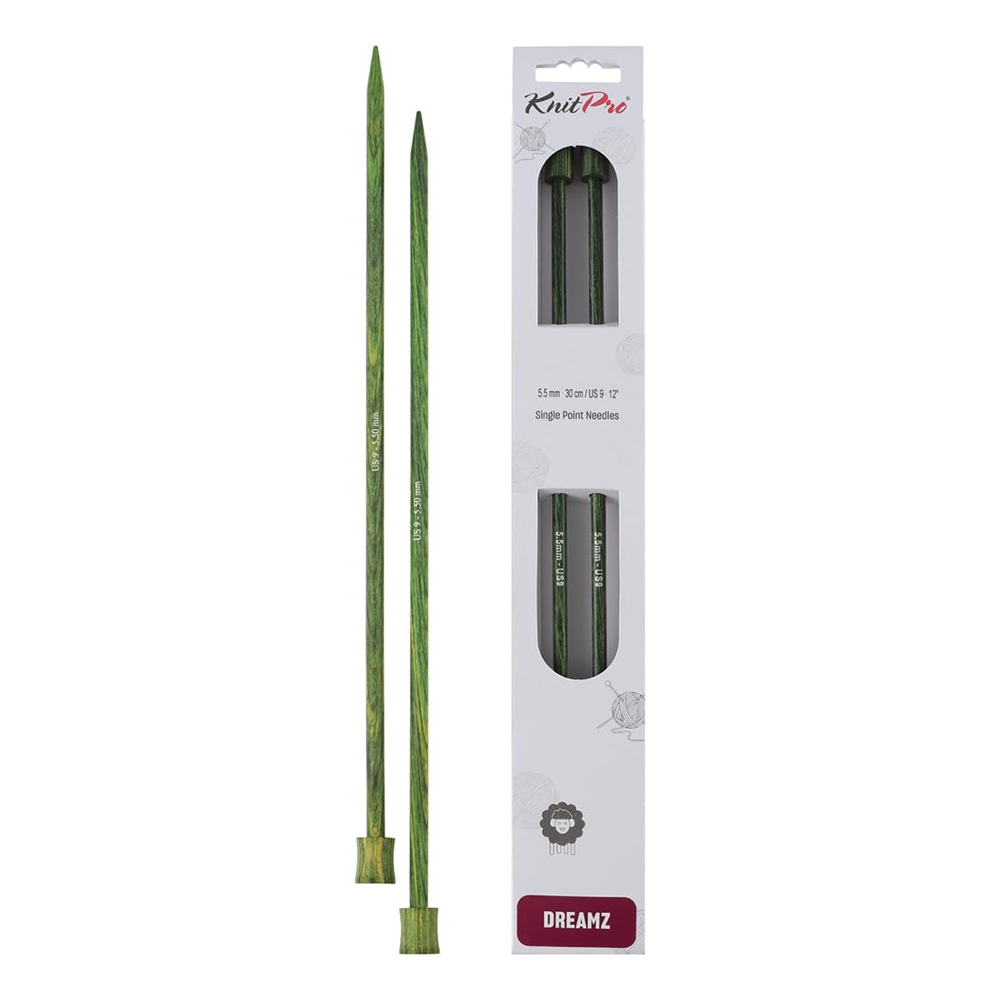 KnitPro Dreamz Single Pointed Needles 12" (30cm), Misty Green, 5.50mm