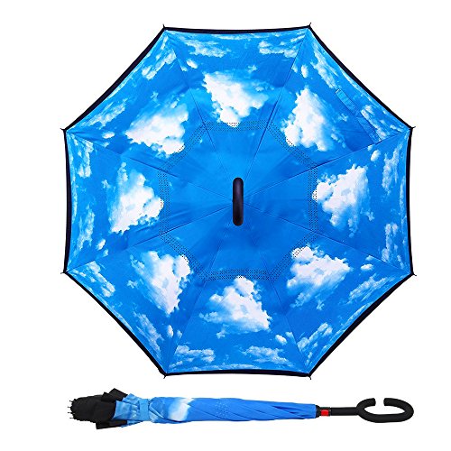 image for Owen Kyne Windproof Double Layer Folding Inverted Umbrella, Self Stand