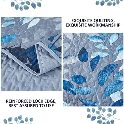 Blue Quilt Set King Size,3 Pieces Navy Blue Floral Bedspread Coverlet Set With 2 Pillowcases,Soft Microfiber Lightweight Floral Bedding Set 104"×90" #TOP4