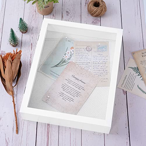 Image of Muzilife 11x14 Shadow Box Picture Frame - 2.16 inch Interior Deep Wood & Glass Display Case Ready to Hang Memory Box Baby Sports Memorabilia, Wedding, Tickets, and Photos (White)