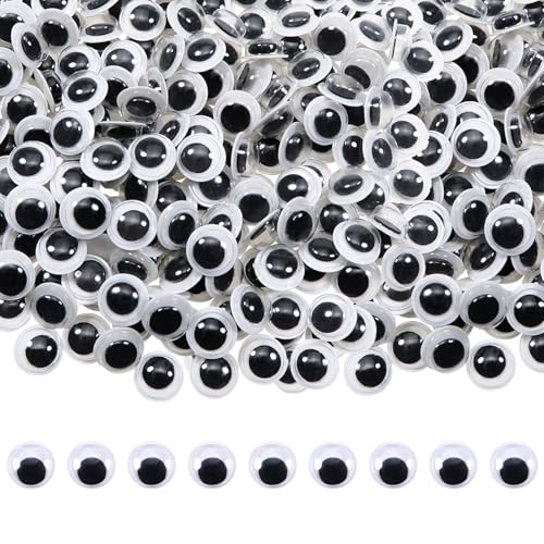 TOAOB 1000 Stück Wackelaugen Selbstklebend 10 mm Runde Schwarz Weiß Kunststoff Augen für Scrapbooking Kunsthandwerk Zubehör