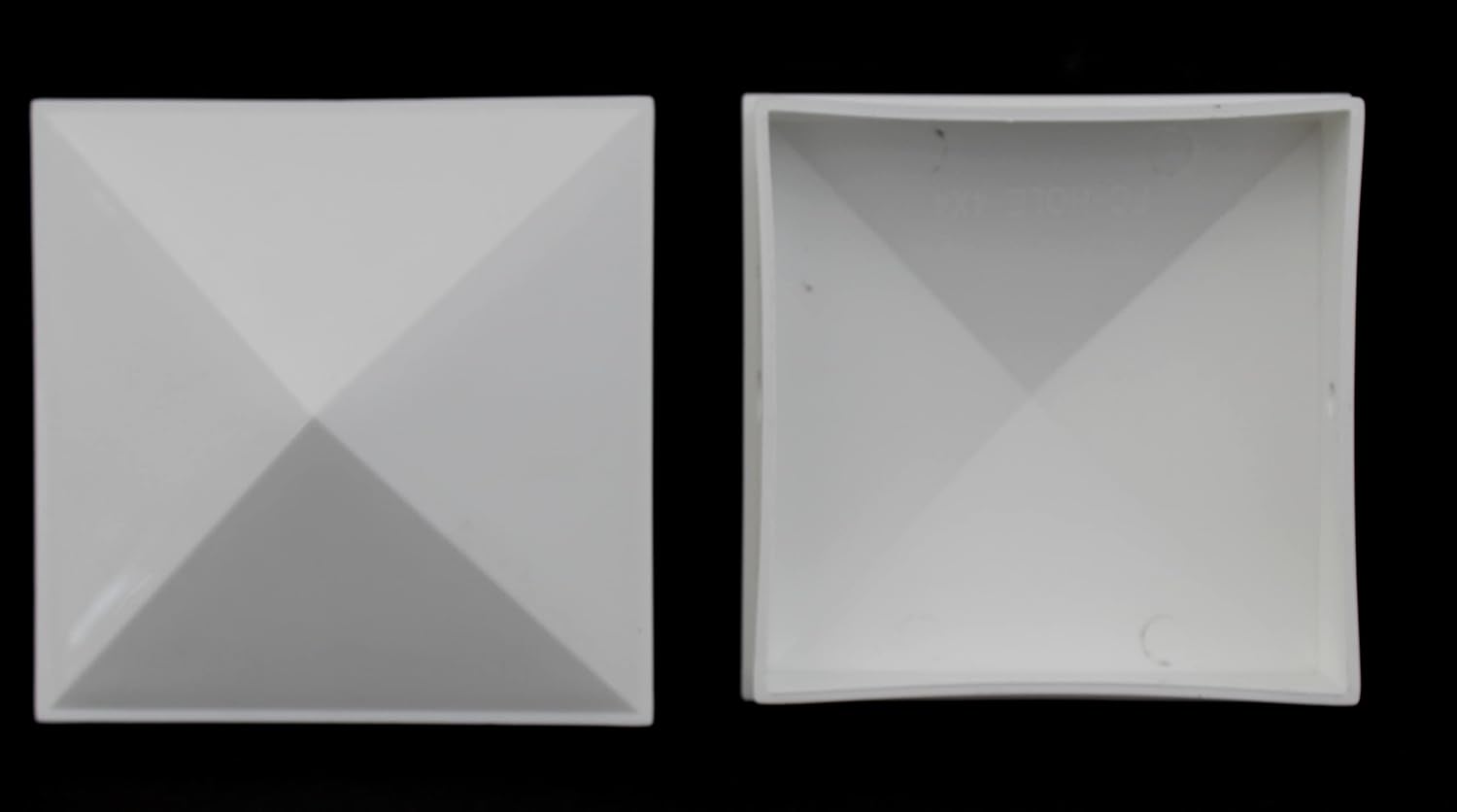 Plastic Pyramid 4x4 Nominal (3-5/8"x3-5/8") Fence Post Caps with Pre-Drilled Hole Black or White Multi- Quantity Packs (24, White)