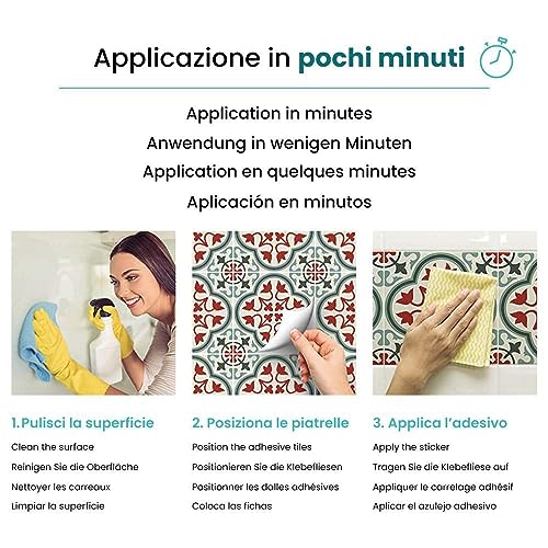 RE-COVERTILES - Adesivi per Piastrelle Bagno e Cucina 24 Pz 10x10 cm - PS00171 Decorazione murale in PVC impermeabile mattonelle mosaico stile cementine Azulejos