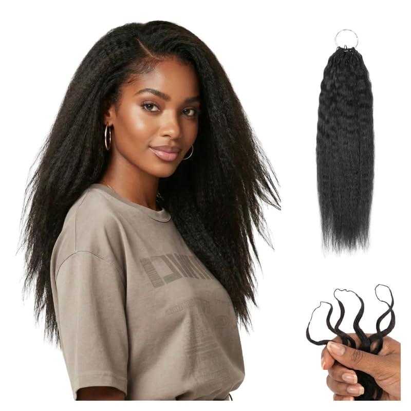 100% Unprocessed Remy Human Hair Feather Crochet Extensions for Women – Reusable, Invisible Knotless Feather Hair - Kinky Straight - Natural Black