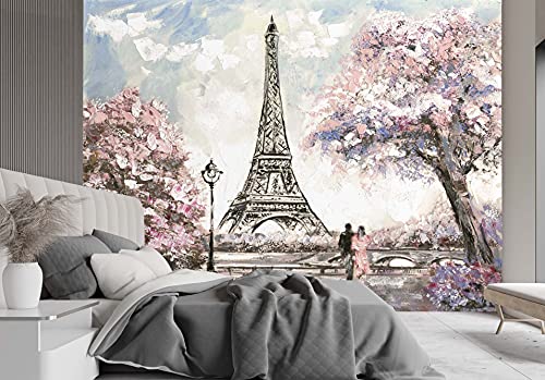 Feeby Wandtapete Fototapete Vlies Paar Von Menschen Aquarell 250x175 cm Rosa Modern Tapete Wohnzimmer Schlafzimmer Paris Eiffelturm