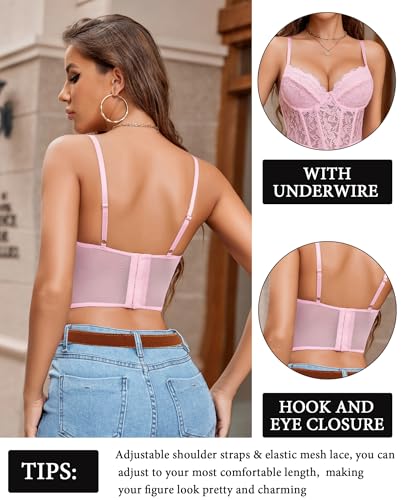 Image of Avidlove Lace Bralette for Women V Neck Bustier Corset Tops with Underwired Racerback Adjustable Strap Crop Top