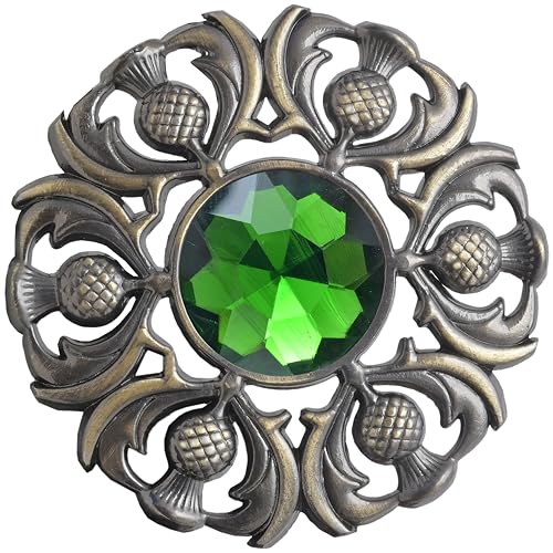 Image of Luxurious Scottish Kilt Fly Plaid Brooch - Premium Thistle Design Adorned with Sparkling Stones, Handcrafted Tartan Sash Pin, Luxurious Accessory for Women's Highland Dress