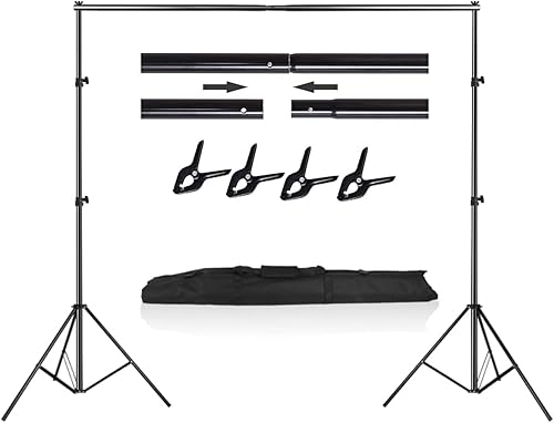 Soporte de fondo de fotografía para estudio de video y fotografía, soporte ajustable de fondo de fotos de 8 x 8 pies, kit de sistema de soporte de