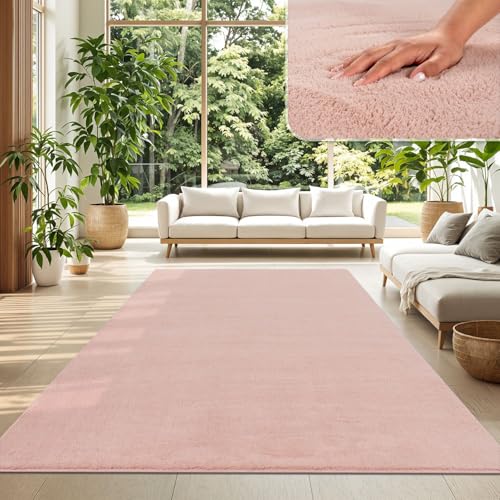 TT Home Tapis Poil Ras Tapis De Salon Monochrome Design Moderne Lavable, Couleur: Rose, Dimension:120x160 cm